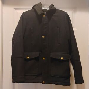 London Fog Black Wool Bland Hooded Jacket Gold Buttons Winter Coat Size L14/16